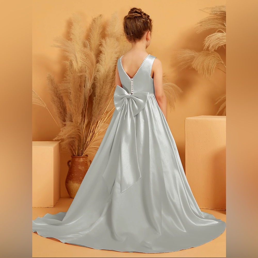 BABARONI Satin Flower Girl Dress - Silver - Picture 3 of 7